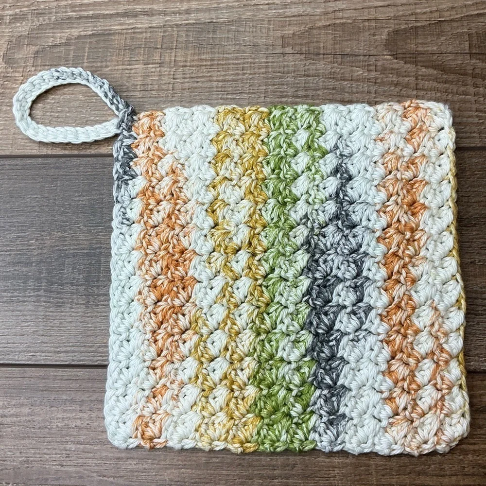 Crochet Dishcloth Washcloth Cotton Yarn Colorful‎ Handcrafted Handmade Hang Loop